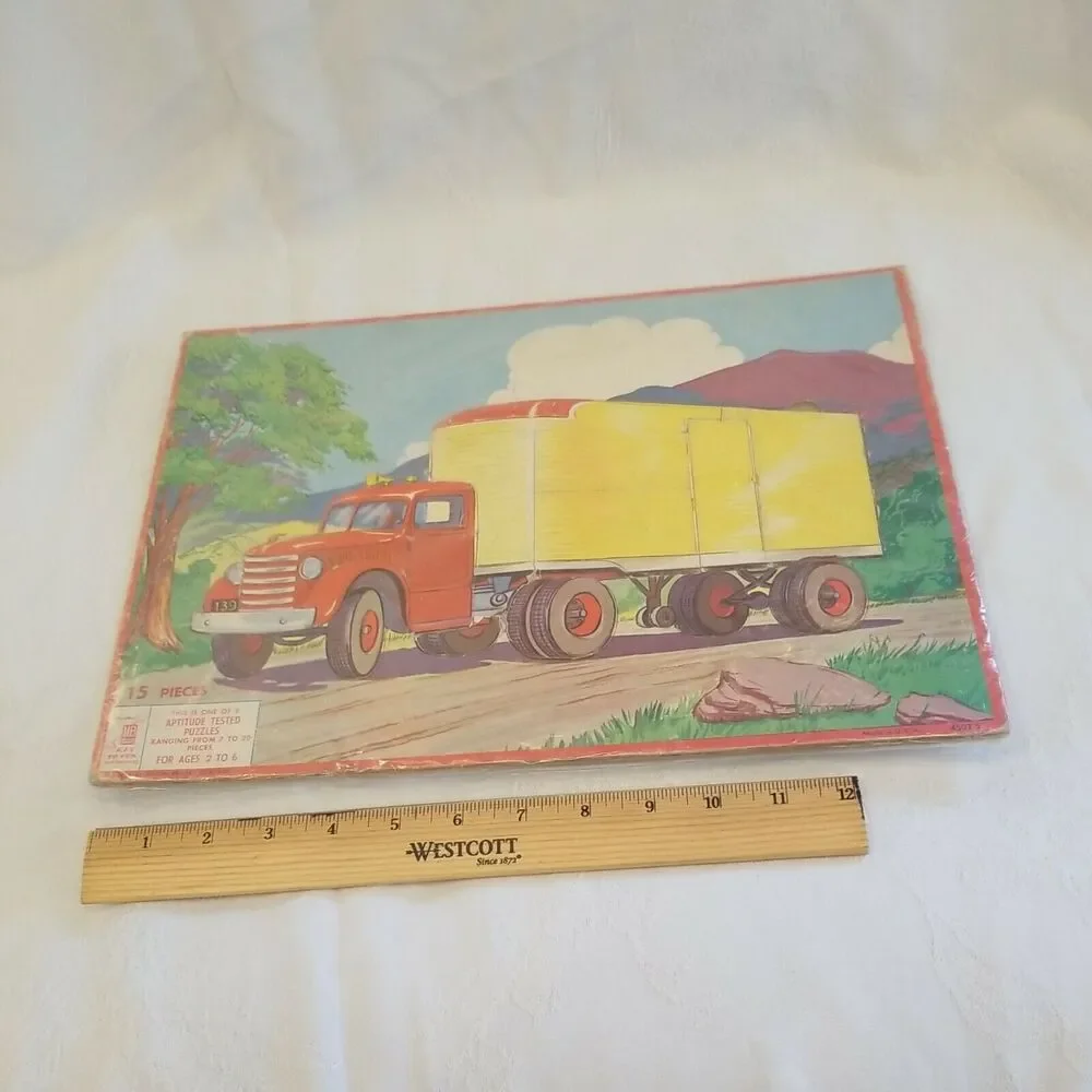 Milton Bradley Vintage Puzzle Semi-Truck 1955 Aptitude Tested Puzzle 15 Pieces